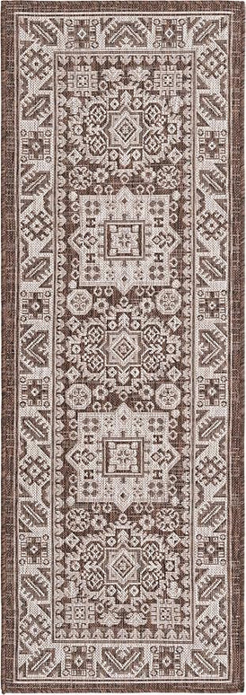 Rugs.com Outdoor Aztec Collection Rug – 6 Ft Runner Brown Flatweave Rug Perfect for Hallways, Entryways