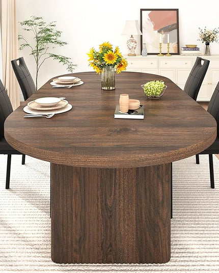 70.8 in Dining Table for 4 5 6 | Modern Walnut Rectangular Kitchen Table W/Waterproof Wood Tabletop,Farmhouse Long Dining Room Tables W/Foot Pads&Wood Strip Base for Kitchen Living Room