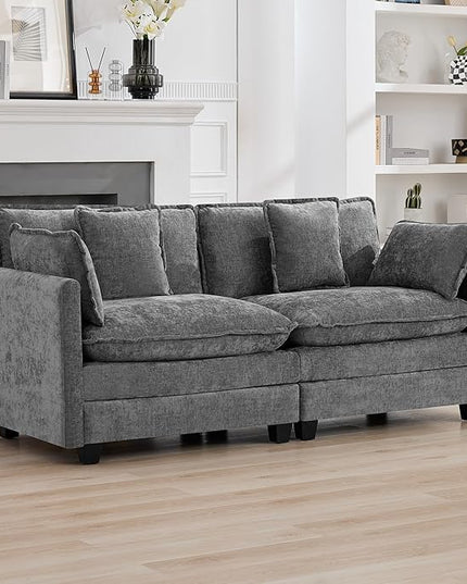 76'' Cloud Deep Seat Loveseat, Upholstered Chenille Modular 2-Seats Sectional Sofa Couch, Modern Comfy Settee Loveseat for Living Room Set, Small Apartment, Grey
