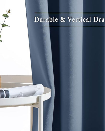 NICETOWN Blackout Curtain Drapes for Living Room - Decorative Thermal Insulated Solid Grommet Top Room Darkening Window Treatments (Stone Blue, 1 Pair, 66 x 72-Inch)