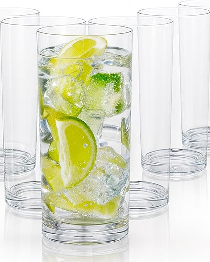 Zulay Kitchen Acrylic Glasses Drinkware - 6 Piece Unbreakable Plastic Tumblers - BPA-Free, Reusable Plastic Drinking Glasses for Home & Outdoors - Stackable, Lead-Free & Dishwasher Safe - (16 oz)