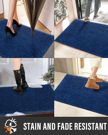Sturdy Front Door Mat, Absorbent Muddy Dirt Resist Welcome Door Mats Outdoor Indoor, Stain and Fade Resistant, Non-Slip Rubber Backing Low Profile Doormat for Entryway, 47×32, Blue