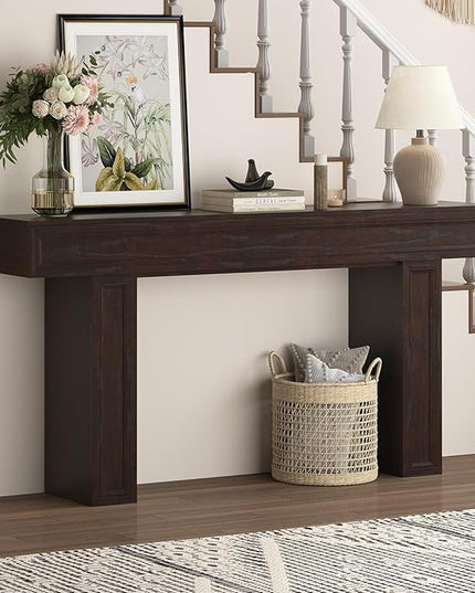 Rresyet 63 Inch Long Console Table, Sofa Table Behind Sofa, Wooden Entryway Table, Farmhouse Entryway Table for Entry, Hallway, Living Room (Cherry)