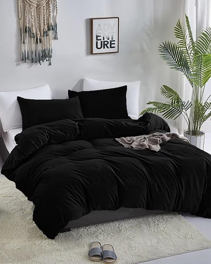 Luxlovery Black Velvet Comforter Set Cal King Men Plush Fluffy Black Bedding Set California King Minimalist Bedding Set Solid Modern Blanket Quilts Winter Warm Flannel Comforter Set