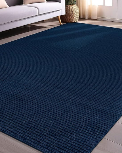 Beverly Rug Non-Slip Modern Rug 3x5 Solid Traditional Rubber Backing Machine Washable Soft Thin Indoor Area Rugs for Living Room Stain Resistant Non Shedding Casual Carpet (3 x 5 Navy)
