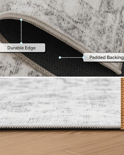 ReaLife Rugs Machine Washable Area Rug - Living Room Bedroom Bathroom Kitchen Entryway Office - Padded Low Pile Stain Resistant Premium - Boho Farmhouse Vintage - Noor - Ivory Grey 4' x 6'