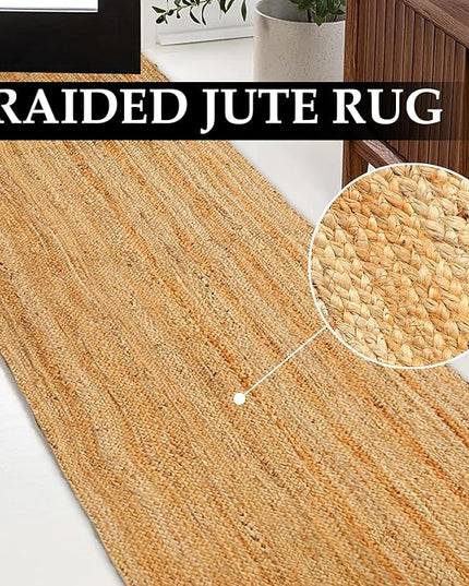 Hand Woven Jute Area Rug - 2' x 6' Feet - Rustic Beige Reversible Rectangular Rugs for Bedroom, Kitchen, Living Room - Vintage Natural Braided Entry Floor Décor Boho Jute Rug 24 X72 Inches