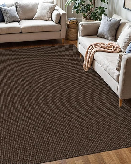 KOZYFLY Washable Area Rug 5x7 ft Rubber Backed Non Slip Rugs for Living Room Braided Cotton Bedroom Rug Woven Office Rugs Indoor Floor Carpets for Dining Bedroom Living Room, Reddish Brown/Coffee