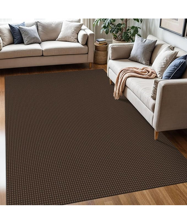 KOZYFLY Washable Area Rug 5x7 ft Rubber Backed Non Slip Rugs for Living Room Braided Cotton Bedroom Rug Woven Office Rugs Indoor Floor Carpets for Dining Bedroom Living Room, Reddish Brown/Coffee