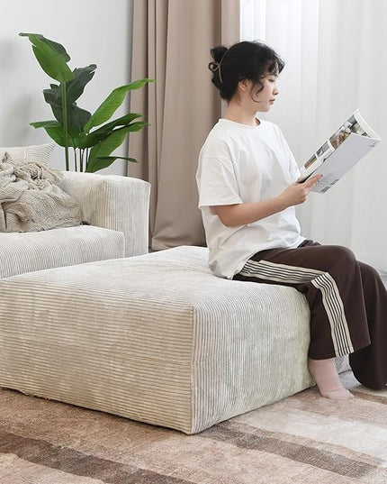 JACH Corduroy Sectional Couches for Living Room, Modular Sectional Couch with Chaise Ottomans, Cushion Covers Removable, Modern Sofa Bed for Living Room, Apartment, Office (Beige)