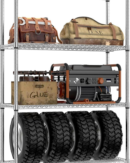 IZEUK 3400 LBS Garage Shelving Wide Storage Shelves 4 Tier Metal Shelves Heavy Duty Adjustable Utility Shelf Rack Chrome 17.7" D x 47.2" W x 70.4" H