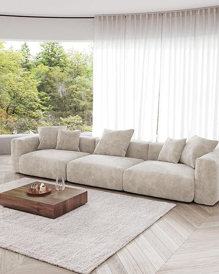 JACH Corduroy Modular Sectional Couch, Oversized Sectional Sofa, Cushion Covers Removable, Modern Deep 3-Seat Couches for Living Room, Office (Beige)