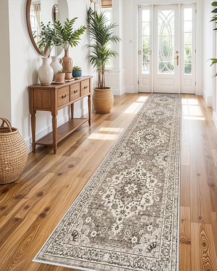 Washable Oriental Hallway Runner Rug - 3x14 Rugs for Living Room Soft Carpet for Bedroom Kitchen Waterproof Floral Distressed Indoor Stain Resistant Non-Shedding Floor Carpets (Beige, 3X14)