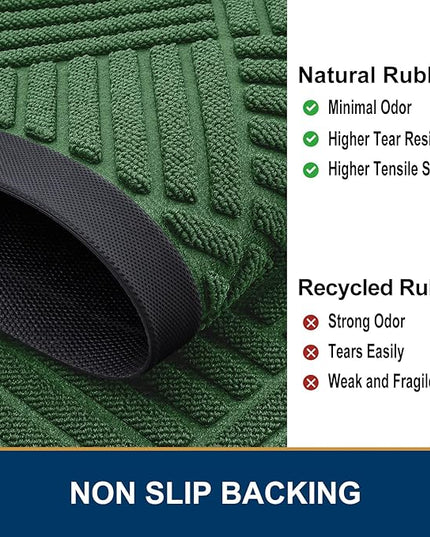 Smiry Half Circle Front Door Mat Outside Entrance, Heavy Duty Outdoor Indoor Natural Rubber Doormat, Non Slip, Trap Dirt and Moisture, Easy Clean, Low Profile Patio Porch Entryway Mat, 29.5x17, Green