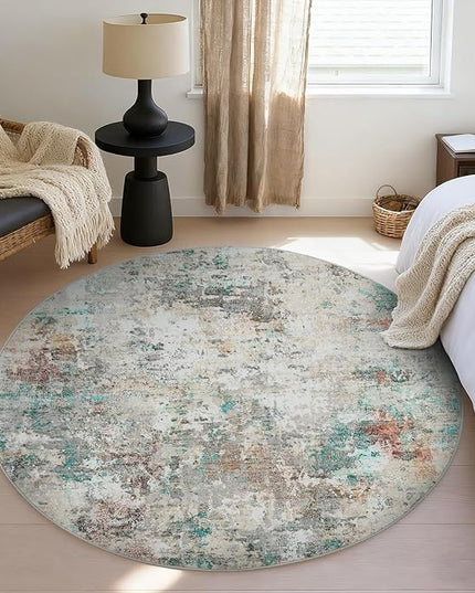Modern Abstract 8x8 Round Area Rug Non Slip Non Shedding Rug Low Pile Stain Resistant for Bedroom Living Room Office Dining Room,Colorful