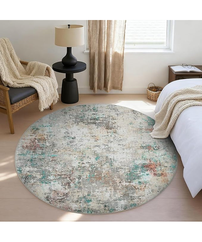 Modern Abstract 4x4 Round Area Rug Non Slip Non Shedding Rug Low Pile Stain Resistant for Bedroom Living Room Office Dining Room,Colorful