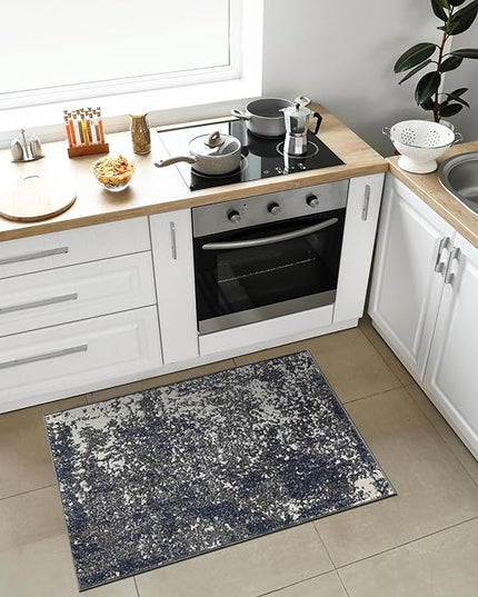Keen Home Design Area Rugs - 2x3 Non-Shedding, Abstract Rugs for Kitchen, Living Room, Bedroom, Dining Room, Entryway - Size: 2' x 3', Navy/Grey/White