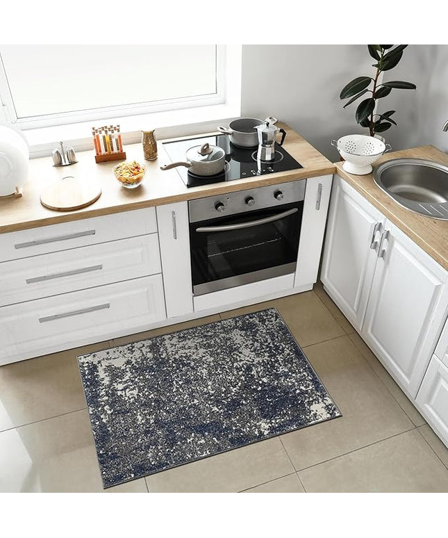 Keen Home Design Area Rugs - 2x3 Non-Shedding, Abstract Rugs for Kitchen, Living Room, Bedroom, Dining Room, Entryway - Size: 2' x 3', Navy/Grey/White