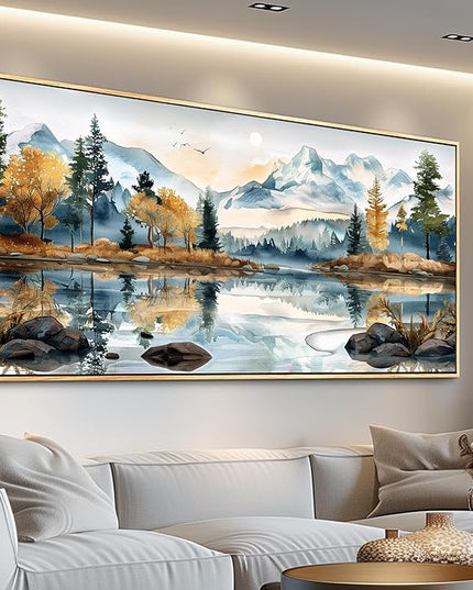 ERQINHUA Wall Art Living Room Canvas Wall Decor for Bedroom Modern Office Decoration Abstract Watercolour Painting Tree Lakeside Landscapes Wall Printed Paint Home Decor Poster Wood Framed 20x40 In