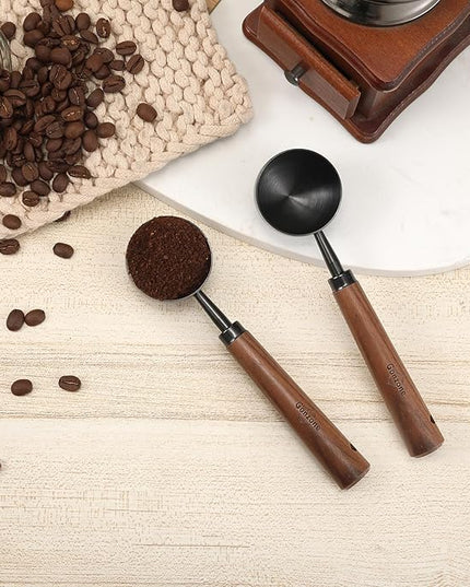 Vintage Coffee Measuring Spoon - 304 Stainless Steel, Coffee Scoop，10g Capacity, Walnut Handle - Perfect for Coffee, Tea, and More (Gunmetal (2 pcs))
