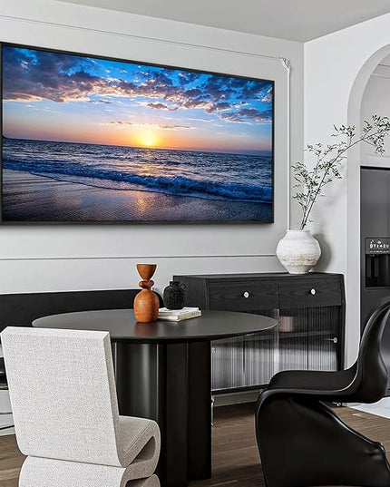 Blue Ocean Framed Wall Decor Living Room Large Size Canvas Wall Art For Bedroom Boho Home Decor Sea Beach Canvas Pictures Artwork Sunny Sea View Painting Office Wall Decorations Black Framed 30" X 60"