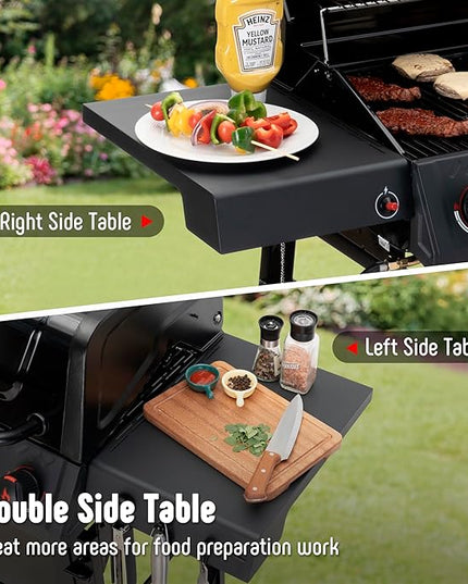 4 Burner Gas Grill, 36,000 BTU Outdoor BBQ Grill with Side Table for Outdoor Cooking & Backyard Barbecue, Premium Enameled Coated Chamber Body with Porcelain-Enameled Grates, Black