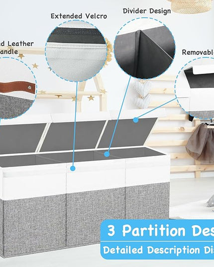 Large Toy Box Chest,Toy Storage Organizer,Storage Bins with Lids,Stuffed Animal Storage,Toy Bins for Kids,Toddlers,Baby,Girls,Nursery,Living room,playroom(Grey)