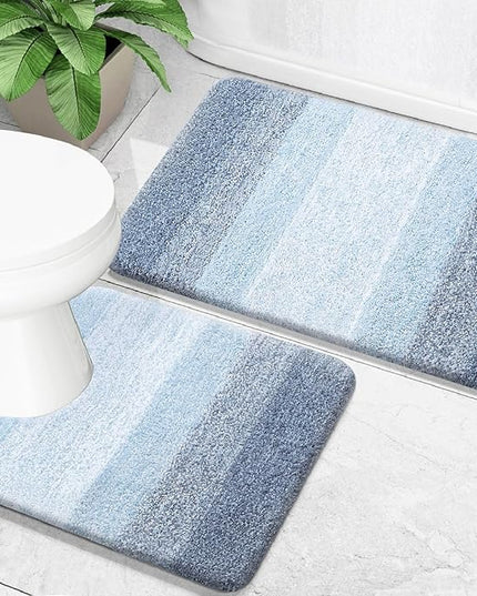 OLANLY Bathroom Rug Set 2 Piece, Soft Absorbent Microfiber Bath Mats and U-Shaped Contour Toilet Rug, Non-Slip, Machine Wash Dry, Plush Shaggy Bath Mats for Bathroom (24"x16"+24"x20", Blue)