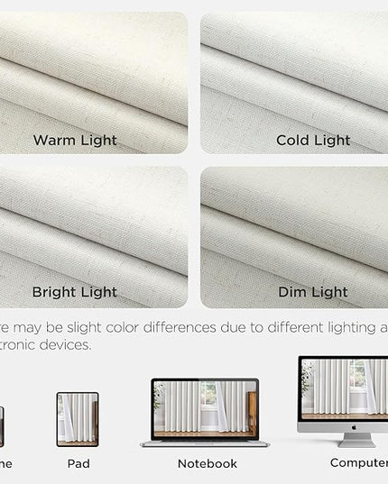 Joydeco Pinch Pleated Linen Curtains for Living Room, 100% Blackout Curtains 84 inches Long 2 Panel Thermal Insulated Pinch Pleat Drapes(Ivory,40'' Wx84'' L)