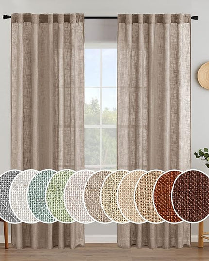 MIULEE Taupe Linen Curtains 84 Inch Length for Bedroom Living Room, Soft Thick Linen Textured Window Drapes Semi Sheer Light Filtering Back Tab Rod Pocket Burlap Look Farmhouse Country Decor, 2 Panels
