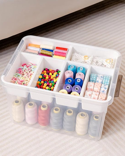 Citylife 32 QT Plastic Storage Bins with Removable Tray Large Stackable Storage Containers for Organizing Craft Storage and Storage Craft, Clothes, Files, Office Supplies, 2 Packs