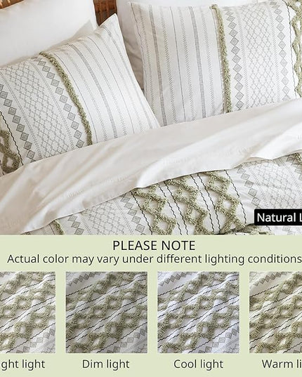 Ink+Ivy Comforter for King Size Bed, Chenille Tufted, Breathable Cotton Comforter Set, All Season Modern Boho Comforter with Farmhouse Bedding Flare, 2 Matching Shams, King Sage Green/Ivory 3 Piece