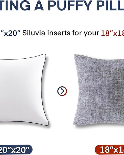 Siluvia 20"x20" Pillow Inserts Set of 2 Decorative Square Square Throw 20 Pillows with 100% Cotton Cover for Sofa, Couch, and Bed - White
