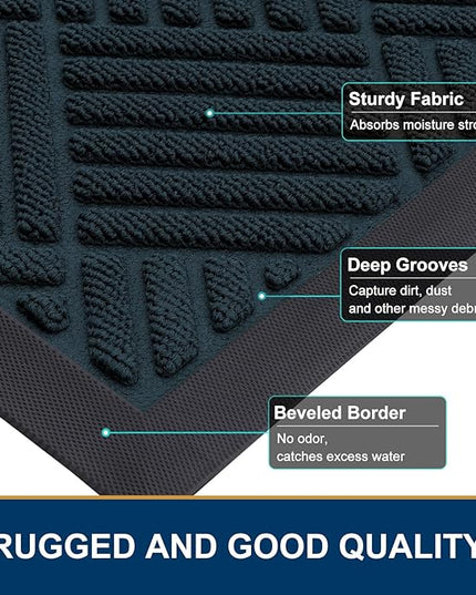 Smiry Front Door Mat Outside Entrance, Heavy Duty Outdoor Indoor Mat, Natural Rubber Doormat, Non Slip, Trap Dirt and Moisture, Easy Clean, Low Profile Patio Porch Entryway Mat, 29.5x17, Lake Blue