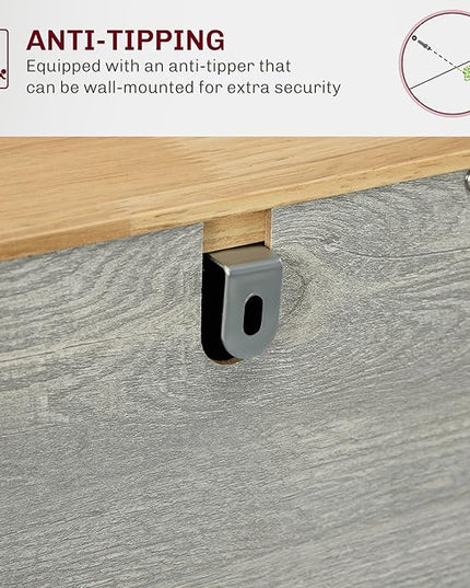HOMCOM Sideboard with Solid Wood Countertop, Modern Kitchen Storage Cabinet, Coffee Bar Cabinet with 3 Drawers, Doors and Adjustable Shelf, Distressed Light Gray