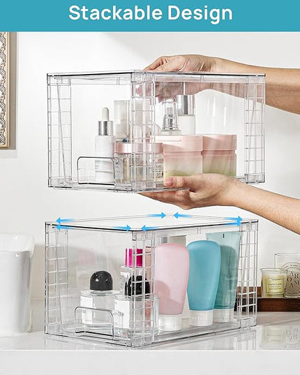 Vtopmart 6 Pack Large Stackable Storage Drawers,Easily Assemble Acrylic Bathroom Closet Undersink Organizers and Storage,Plastic Bins for Kitchen Cabinets,Pantry,Makeup,Medicine Organization