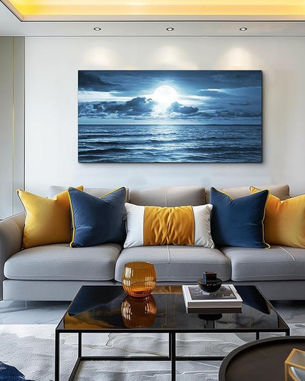 hyidecorart Beach Wall Art Canvas Print, Blue Ocean Waves Seascape Painting for Living Room, Bedroom, Office & Bathroom Coastal Home Decor Natural Sea Landscape Print Artwork 20x40inch