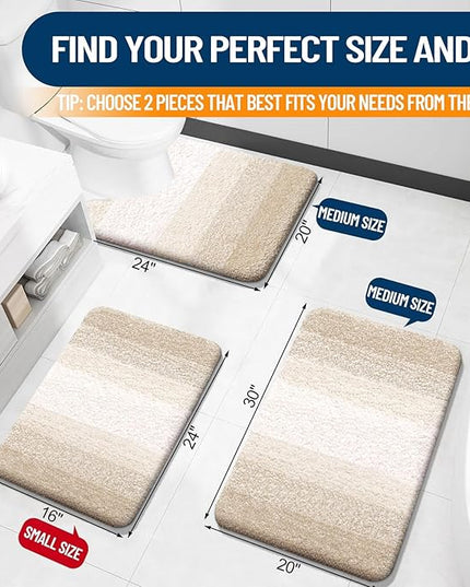 OLANLY Bathroom Rug Set 2 Piece, Soft Absorbent Microfiber Bath Rug Set, Non-Slip, Machine Wash Dry, Plush Shaggy Bath Mats for Bathroom (30"x20"+24"x16", Light Beige)