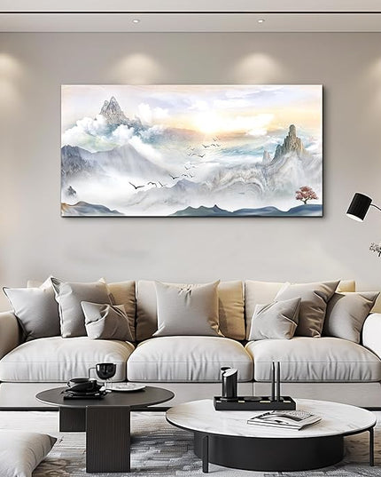 Canvas Wall Art For Living Room Large Size Wall Decoration For Bedroom Mountain Landscape Pictures Wall Decor Watercolor Painting Modern Office Canvas Art Prints Room Decor Ready To For Home Decor