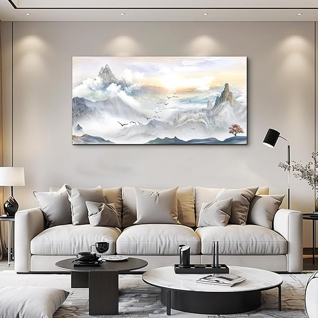 Canvas Wall Art For Living Room Large Size Wall Decoration For Bedroom Mountain Landscape Pictures Wall Decor Watercolor Painting Modern Office Canvas Art Prints Room Decor Ready To For Home Decor