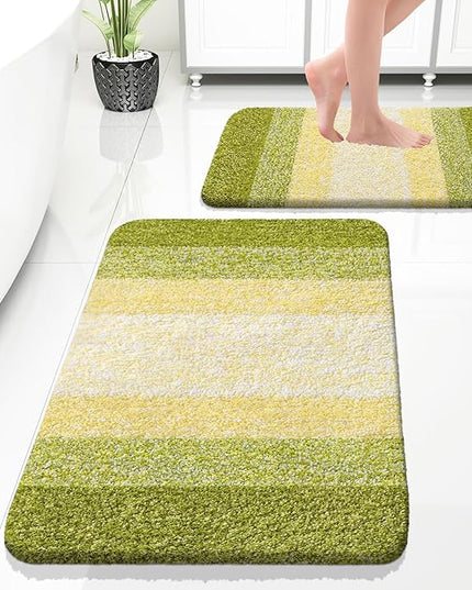 OLANLY Bathroom Rug Set 2 Piece, Soft Absorbent Microfiber Bath Rug Set, Non-Slip, Machine Wash Dry, Plush Shaggy Bath Mats for Bathroom (30"x20"+24"x16", Olive Green)