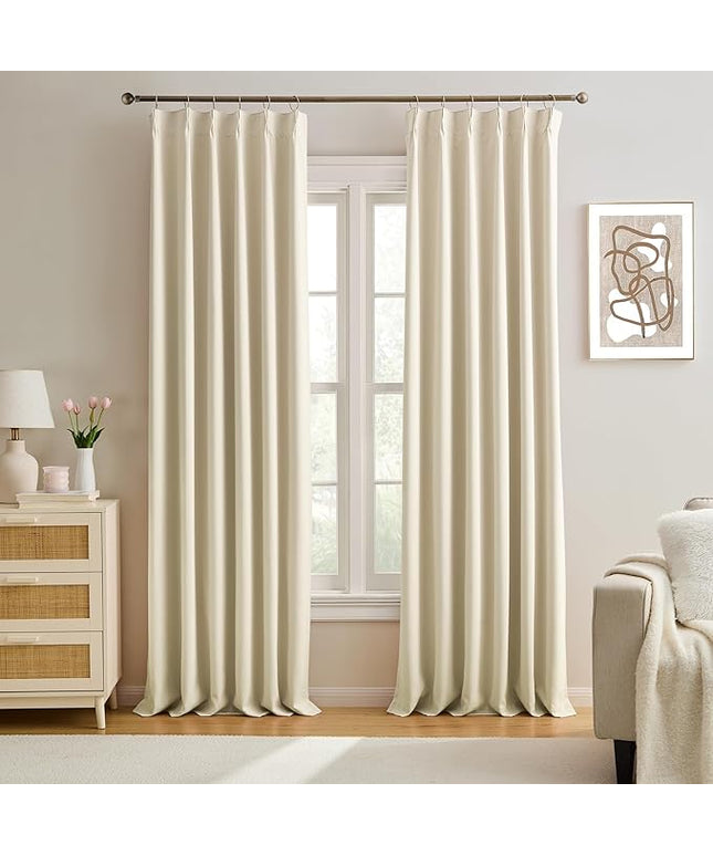 KEQIAOSUOCAI Large Pletaed Curtains 126 Inches Long,(Each 40x2 Panel 80 Widex126 Tall Cream Beige) Extra Length Burg Heat&Cold Blocking Black Out Curtains for Dining Room