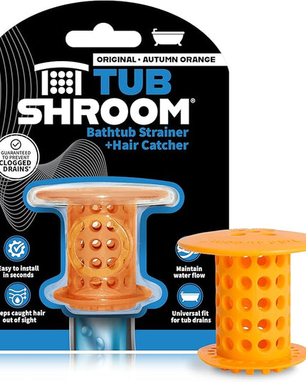 TubShroom Tub Drain Hair Catcher Strainer, Orange – Drain Protector and Hair Catcher for Bathroom Drains, Fits 1.5” – 1.75” Bathtub and Shower Tub Drains