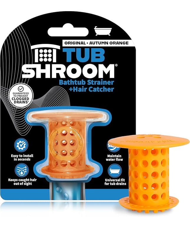 TubShroom Tub Drain Hair Catcher Strainer, Orange – Drain Protector and Hair Catcher for Bathroom Drains, Fits 1.5” – 1.75” Bathtub and Shower Tub Drains