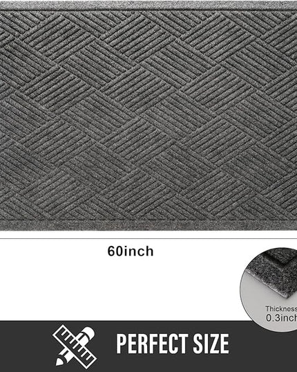 Sturdy Front Door Mat, Absorbent Muddy Dirt Resist Welcome Door Mats Outdoor Indoor, Stain and Fade Resistant, Non-Slip Rubber Backing Low Profile Doormat for Entryway, 60×36, Grey
