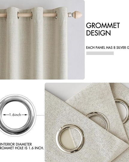 MIULEE 100% Blackout Linen Textured Curtains for Bedroom Solid Thermal Insulated Cream Grommet Room Darkening Curtains & Drapes Luxury Decor for Living Room Nursery 52 x 120 Inch (2 Panels)
