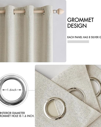 MIULEE 100% Blackout Linen Textured Curtains for Bedroom Solid Thermal Insulated Cream Grommet Room Darkening Curtains & Drapes Luxury Decor for Living Room Nursery 52 x 45 Inch (2 Panels)