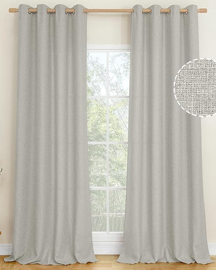 LAMIT Thermal Linen Curtains for Bedroom 84 inch Length 2 Panels, Linen Textured Curtains Privacy Grommet Blackout Drapes for Bedroom/Farmhouse, 2 Panels, W52 x L84, Light Grey