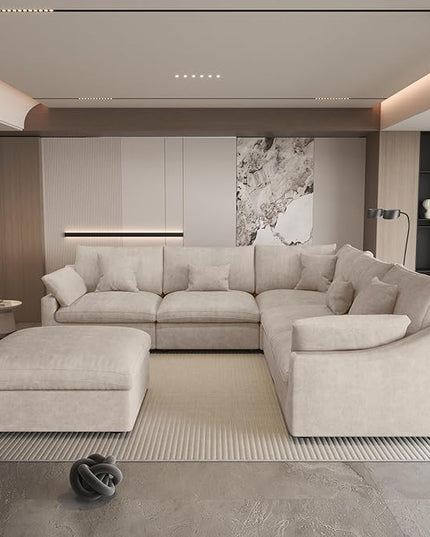 Could Couch Modular Sectional Sofa with Ottoman,Down Filled 120inch V Shaped Couch,Convertible Sofa Bed Living Room Set,6 Seat Sleeper Couched Bed, Cover Washable and Replaceable