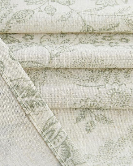 Lazzzy Linen Farmhouse Curtains for Living Room 63 Inch Length Floral Print Window Curtains Semi Sheer Drapes for Bedroom Country Light Filtering Curtain Grommet Top 2 Panels Green on Beige